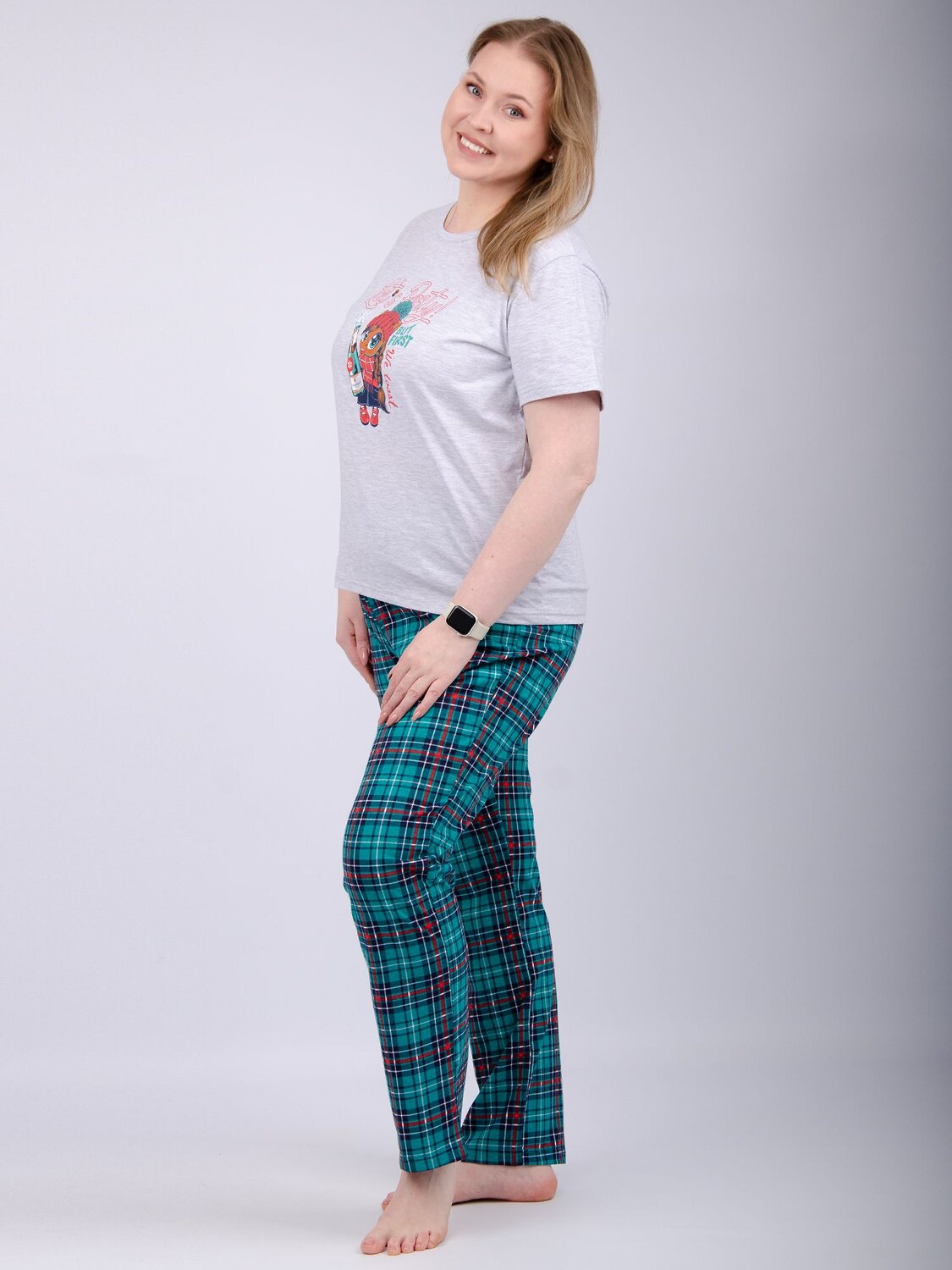 Malina Пижама 567943 3183б светло-серый меланж/зелёный