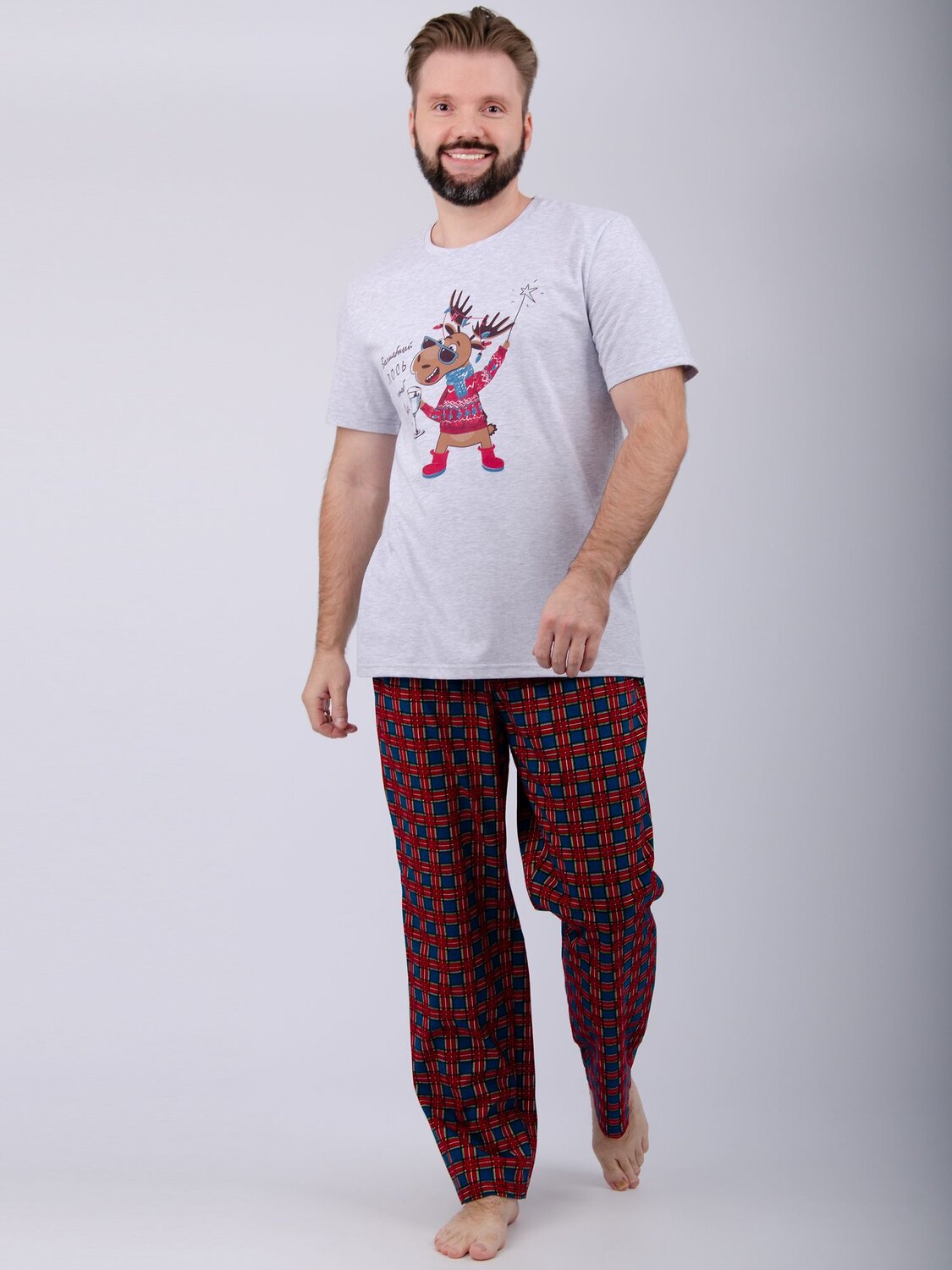 Malina Пижама 568045 3172 светло-серый меланж/зелёный/красный