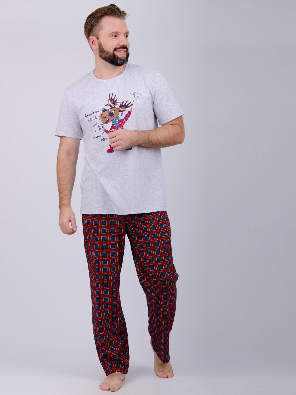 Malina Пижама 568045 3172 светло-серый меланж/зелёный/красный