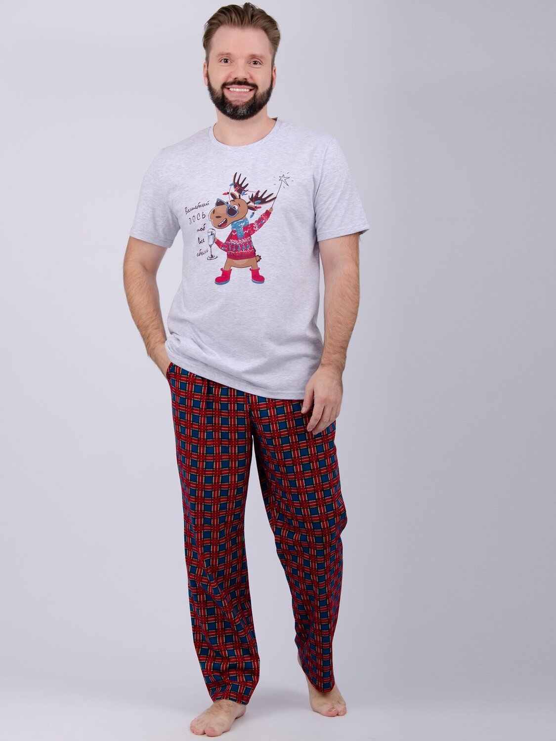 Malina Пижама 568045 3172 светло-серый меланж/зелёный/красный