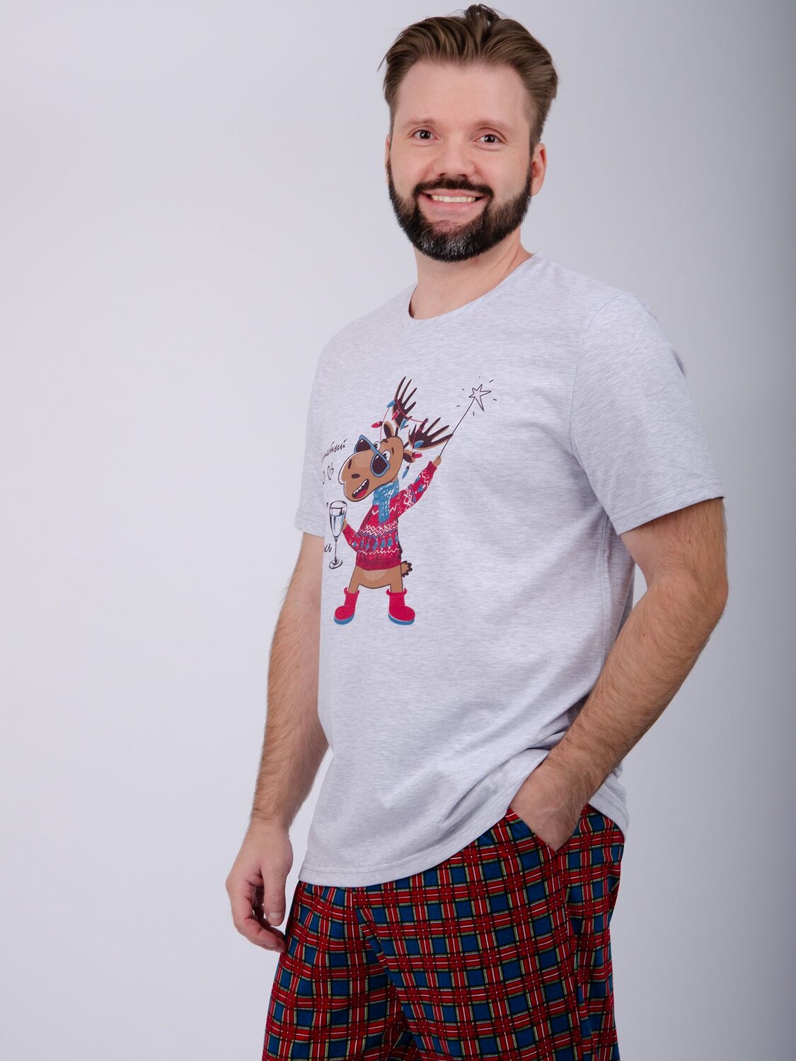 Malina Пижама 568045 3172 светло-серый меланж/зелёный/красный