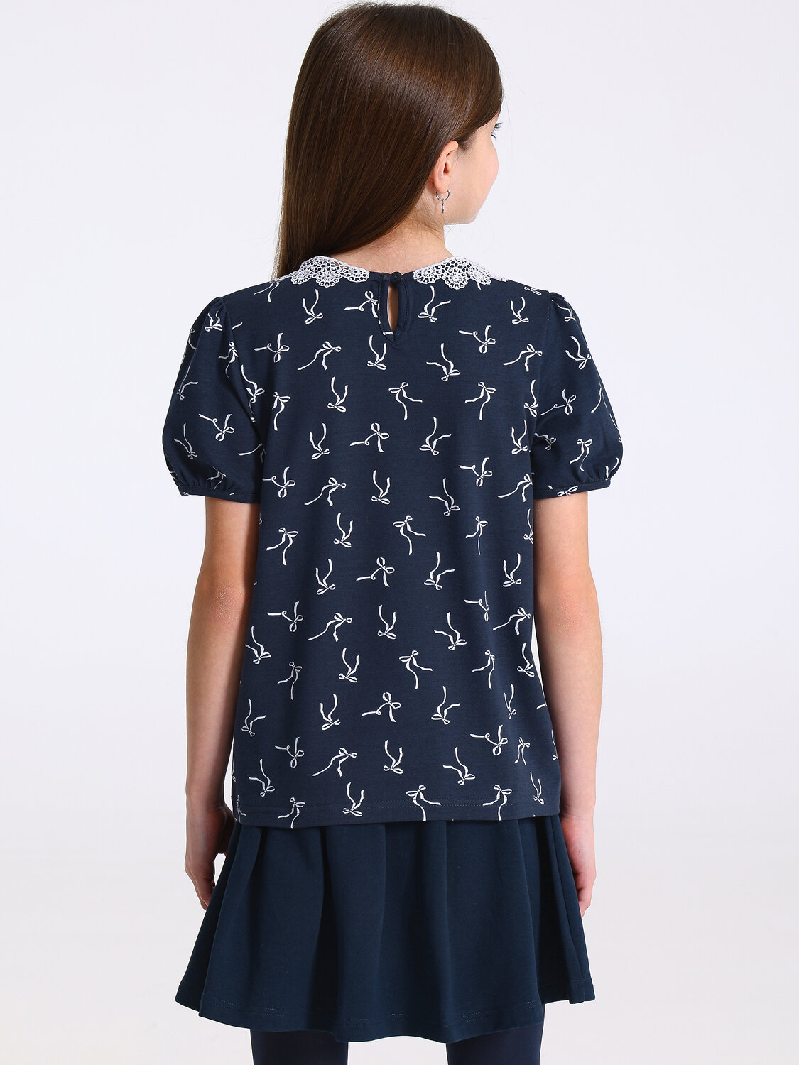 Апрель Блузка 568194 1ДДБК4711804н белые бантики на темно-синем+белый