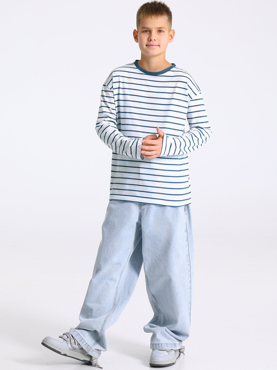 Апрель Лонгслив 568197 1ПДЛД4897001н полоска белый+синий+темно-голубой