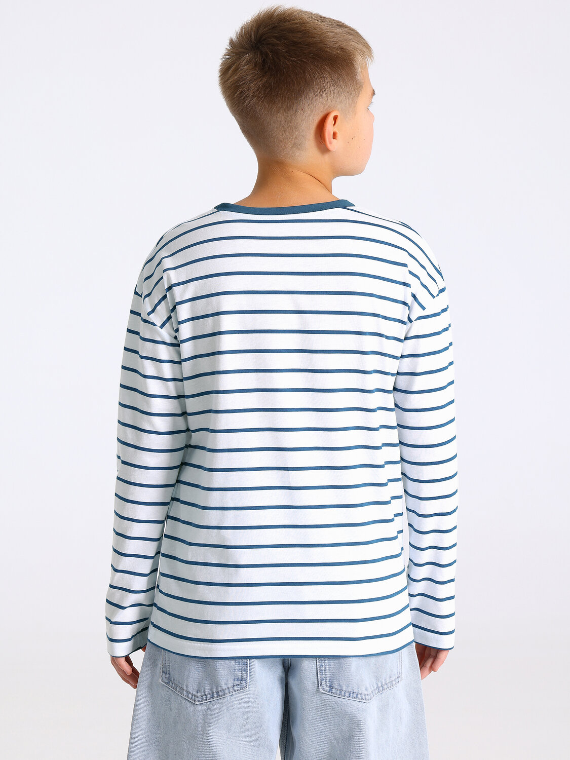 Апрель Лонгслив 568197 1ПДЛД4897001н полоска белый+синий+темно-голубой