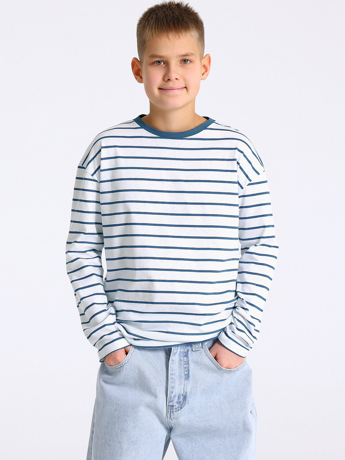 Апрель Лонгслив 568197 1ПДЛД4897001н полоска белый+синий+темно-голубой