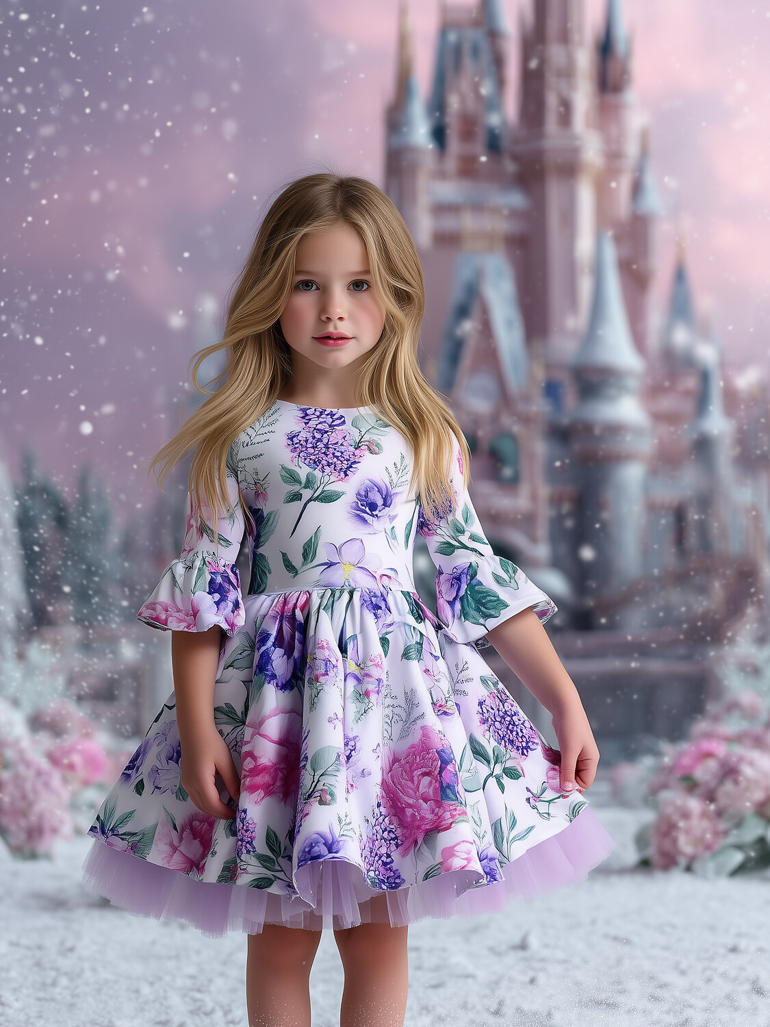 Апрель Платье 568201 1ДПД4858001нс гортензия и сирень на белом+сиреневый