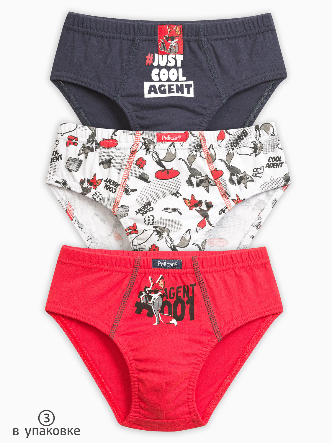 PELICAN Трусы 132381 BULB3141(3) Красный/темно-серый/белый