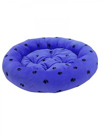 Зооник Лежанка круглая с подушкой "лапки", синий велюр, синтепон (480х480х150) 408624 22306 