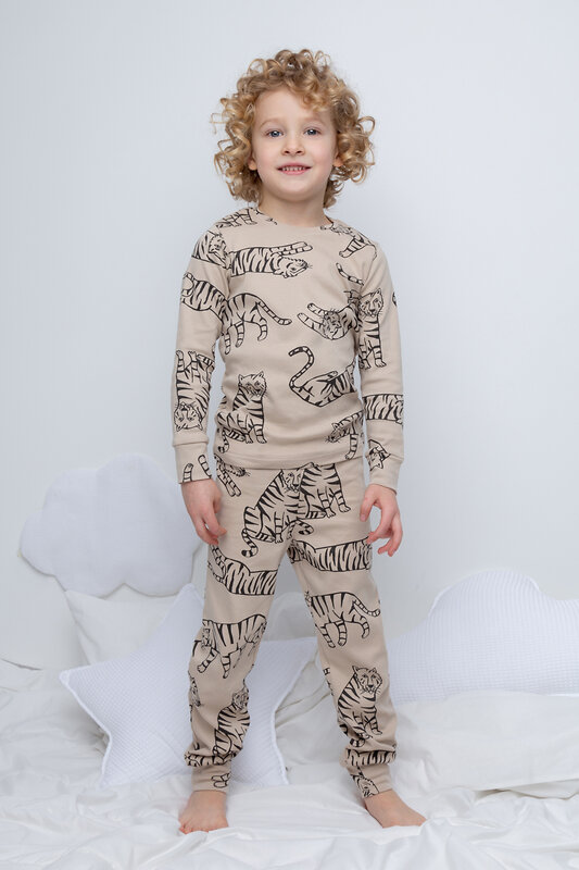 CROCKID Пижама 281505 К 1552 темно-бежевый, тигры