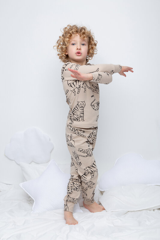 CROCKID Пижама 281505 К 1552 темно-бежевый, тигры