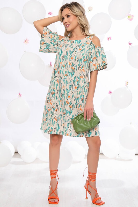 LT Collection Платье 288839 П5486 мультиколор (пудровый, зелёный, оранжевый)