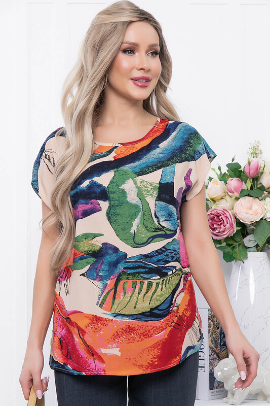 LT Collection Костюм 297288 К5813 синий, блуза - бежевый