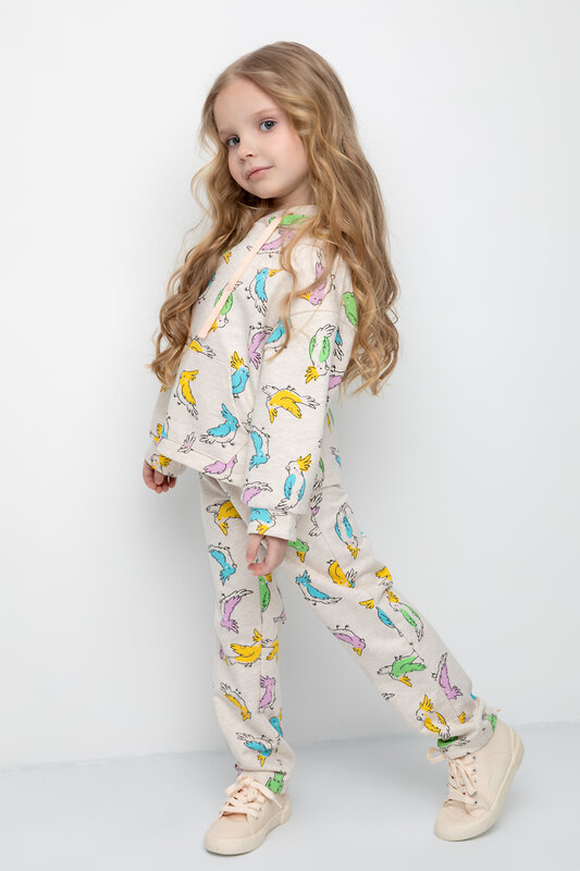 CROCKID Брюки 298504 К 400564 св.беж.меланж, цветные какаду