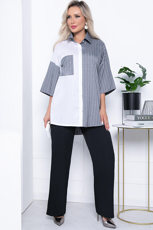 LT Collection Рубашка 307860 Б7165 серый, белый