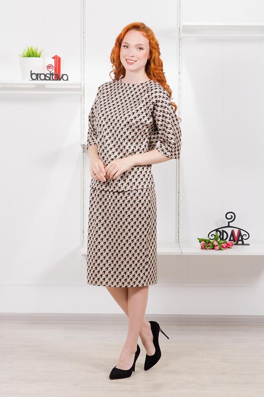 Braslava Костюм 310086 6803 бежевый белый чёрный с рисунком
