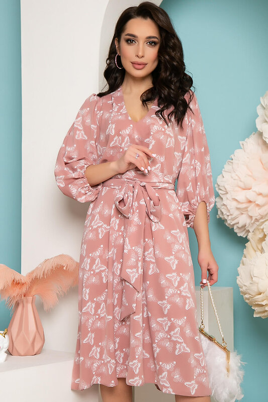 LT Collection Платье 318138 П3603 пудра, принт: бабочки