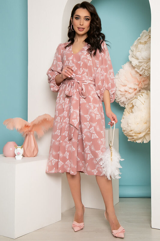 LT Collection Платье 318138 П3603 пудра, принт: бабочки