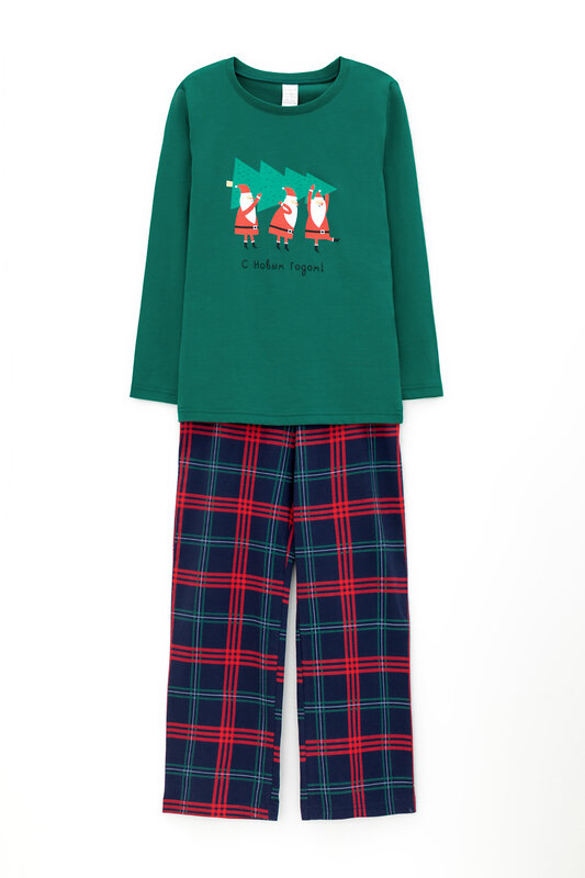 CROCKID Пижама 324508 К 1603 темно-зеленый, текстильная клетка