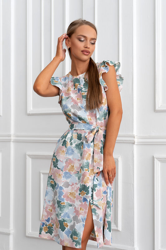 Open-style Платье 389516 5326 серый/розовый/зеленый