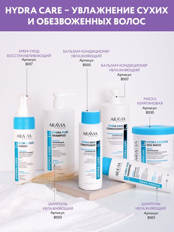ARAVIA Professional Маска кератиновая для интенсивного питания и увлажнения волос Hydra Keratin SOS-Mask, 550 мл 398709 В030 