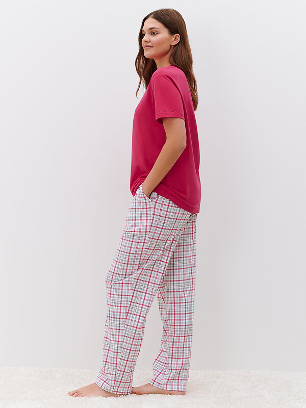 Omsa Пижама 486700 OmD 0226D BASICO Пижама жен. (Футболка +Брюки прямые), СО Lampone/Multicolour (Мультиколор)