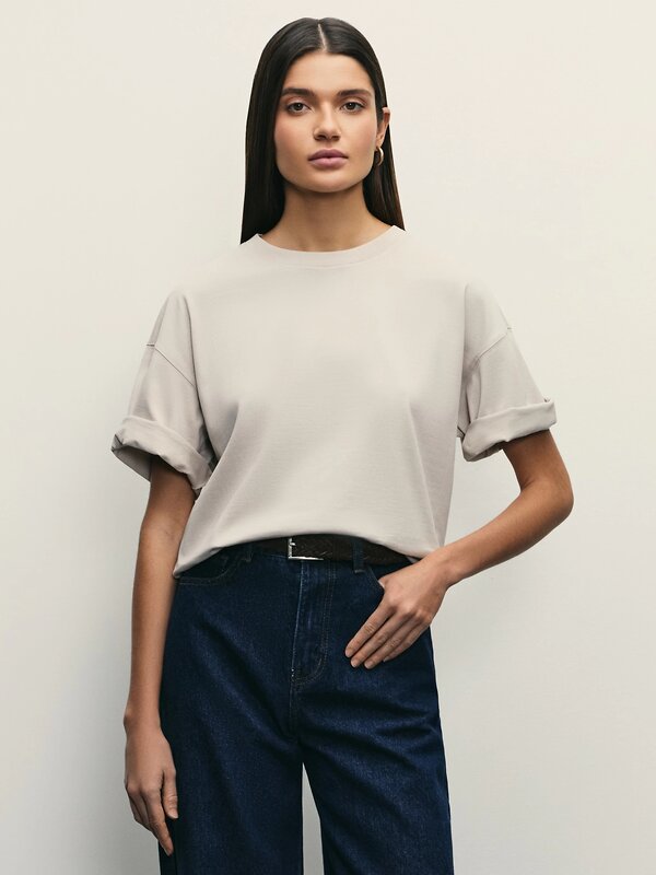 ZARINA Футболка 502784 W_OVERSIZE2 бежевый