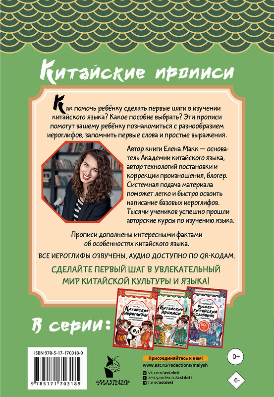 АСТ Елена Макк "Китайские прописи. Учимся читать и писать" 542859 978-5-17-170318-9