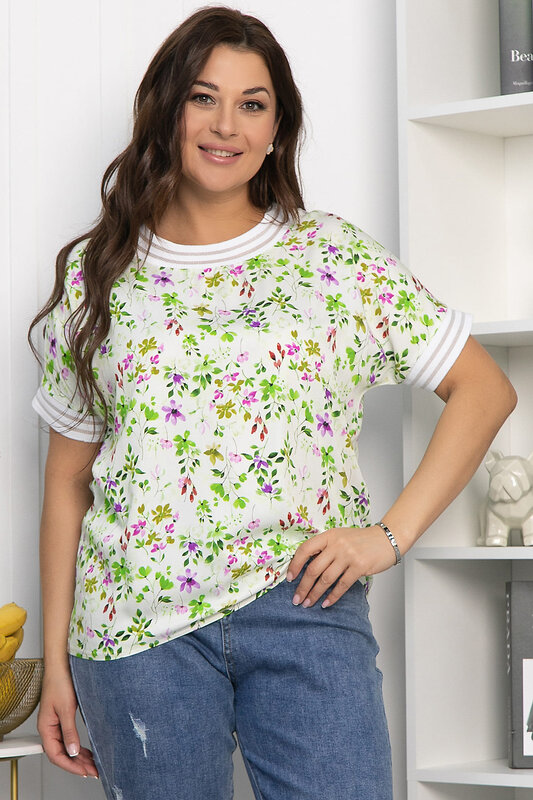 LT Collection Блуза 543203 Б13818-1М зеленый/молочный