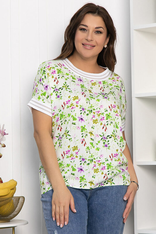 LT Collection Блуза 543203 Б13818-1М зеленый/молочный