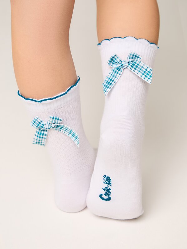 CONTE-KIDS Носки 543756 TIP-TOP (декор, бантики) 24С-179СП белый-бирюза
