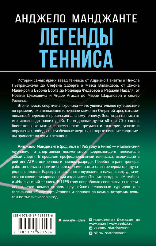 АСТ Анджело Манджанте "Легенды тенниса. Гейм, сет, матч" 545218 978-5-17-168158-6