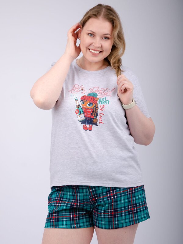 Malina Пижама 567942 3183 светло-серый меланж/зелёный