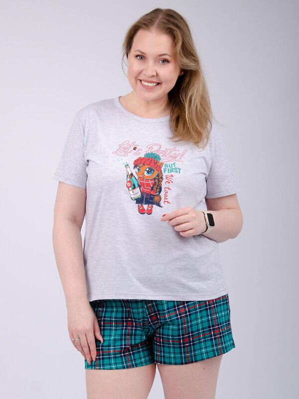 Malina Пижама 567942 3183 светло-серый меланж/зелёный