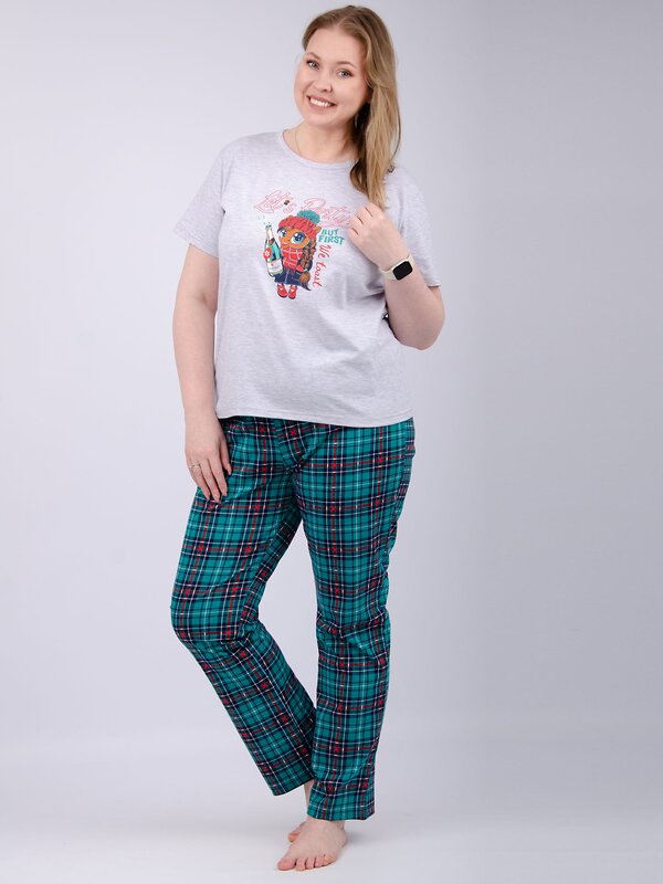 Malina Пижама 567943 3183б светло-серый меланж/зелёный