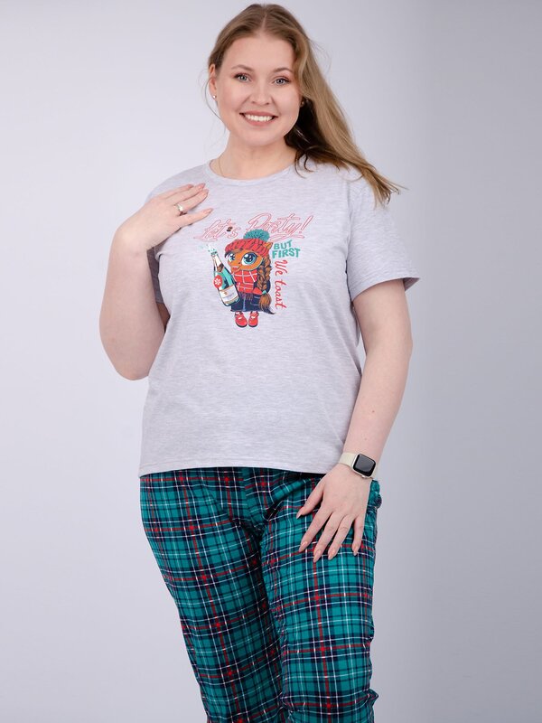 Malina Пижама 567943 3183б светло-серый меланж/зелёный