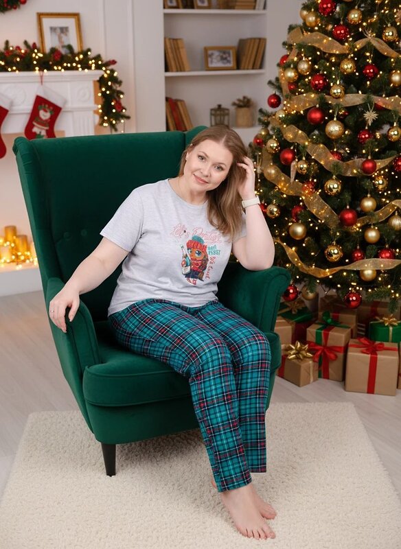 Malina Пижама 567943 3183б светло-серый меланж/зелёный