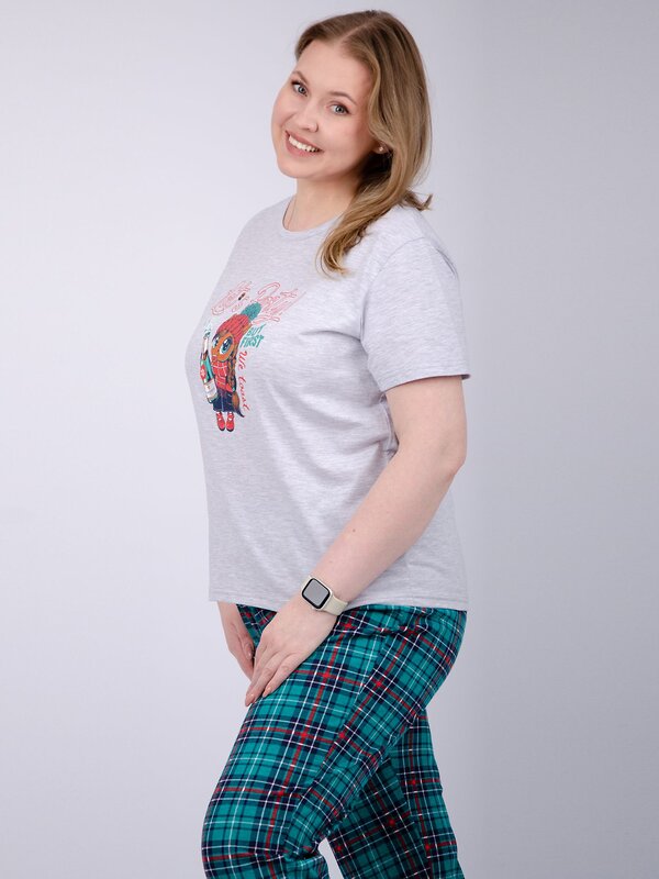 Malina Пижама 567943 3183б светло-серый меланж/зелёный