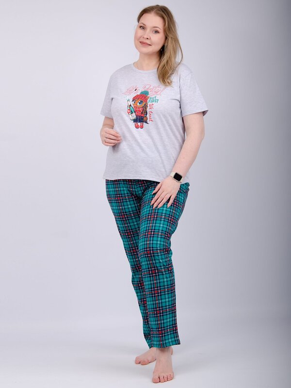 Malina Пижама 567943 3183б светло-серый меланж/зелёный