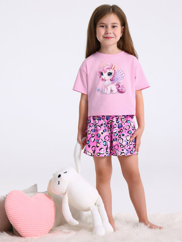 Апрель Комплект 568009 2ДЖФШ5742001н светло-розовый+сердечки леопард на розовом / Кудрявый единорог