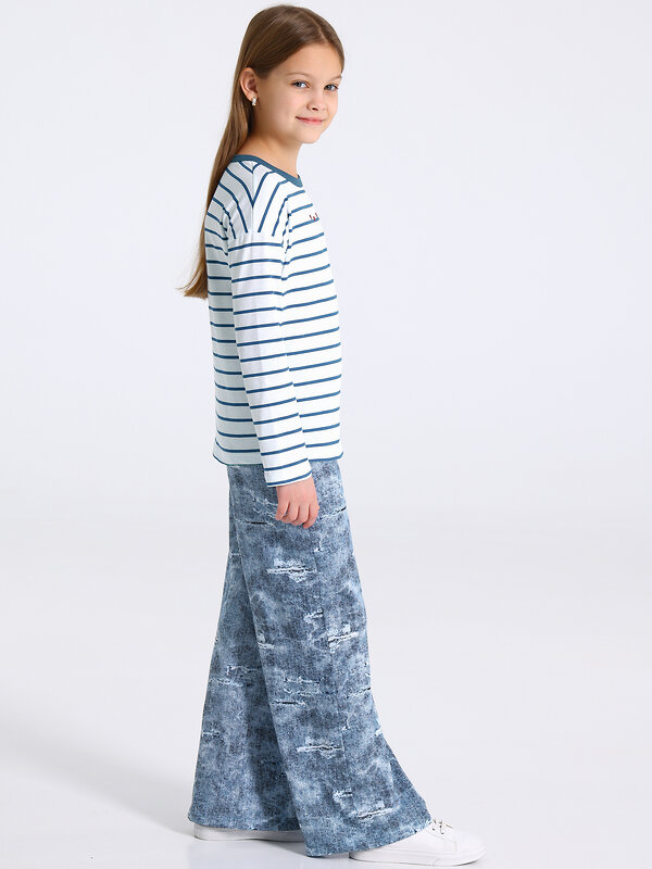 Апрель Комплект 568012 2ДЛБ5894001н полоска белый+синий+темно-голубой325+джинсовый стиль / Три сердечка вышивка