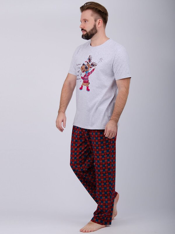 Malina Пижама 568045 3172 светло-серый меланж/зелёный/красный