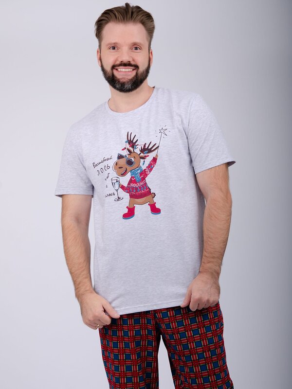 Malina Пижама 568045 3172 светло-серый меланж/зелёный/красный