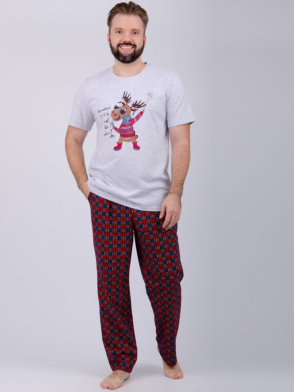 Malina Пижама 568045 3172 светло-серый меланж/зелёный/красный