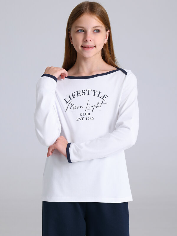 Апрель Лонгслив 568181 1ДДЛД4985804 белый+темно-синий