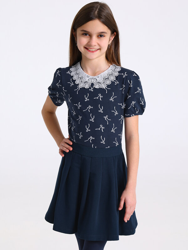 Апрель Блузка 568194 1ДДБК4711804н белые бантики на темно-синем+белый