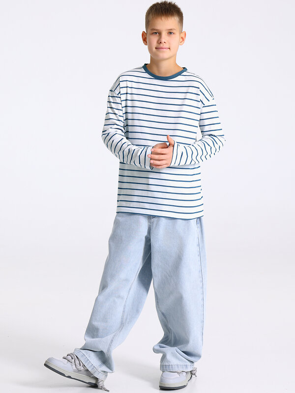 Апрель Лонгслив 568197 1ПДЛД4897001н полоска белый+синий+темно-голубой
