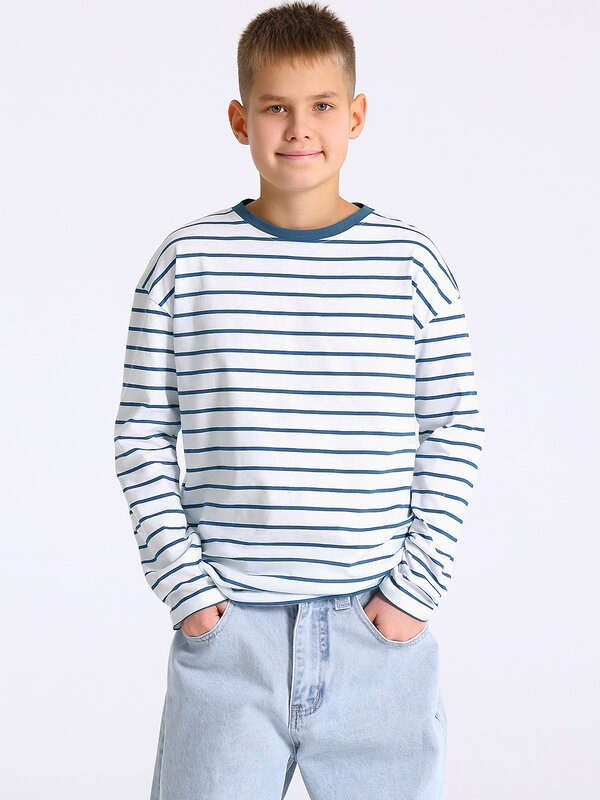 Апрель Лонгслив 568197 1ПДЛД4897001н полоска белый+синий+темно-голубой