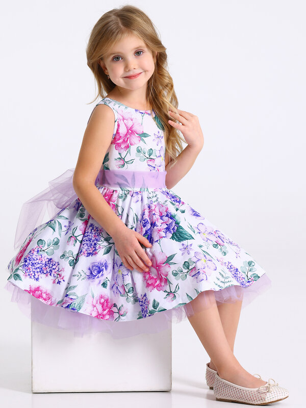 Апрель Платье 568200 1ДПБ4650001нс гортензия и сирень на белом+сиреневый
