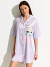 Omsa Рубашка 465968 OmD 0617D CATS Рубашка пижамная OVERSIZE (спущенный рукав 3/4) Lilla (Фиолетовый)