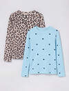 Апрель Лонгслив 577533 2ДДЛД5876223н коричневый леопард на бежевом+темно-синие сердечки на голубом